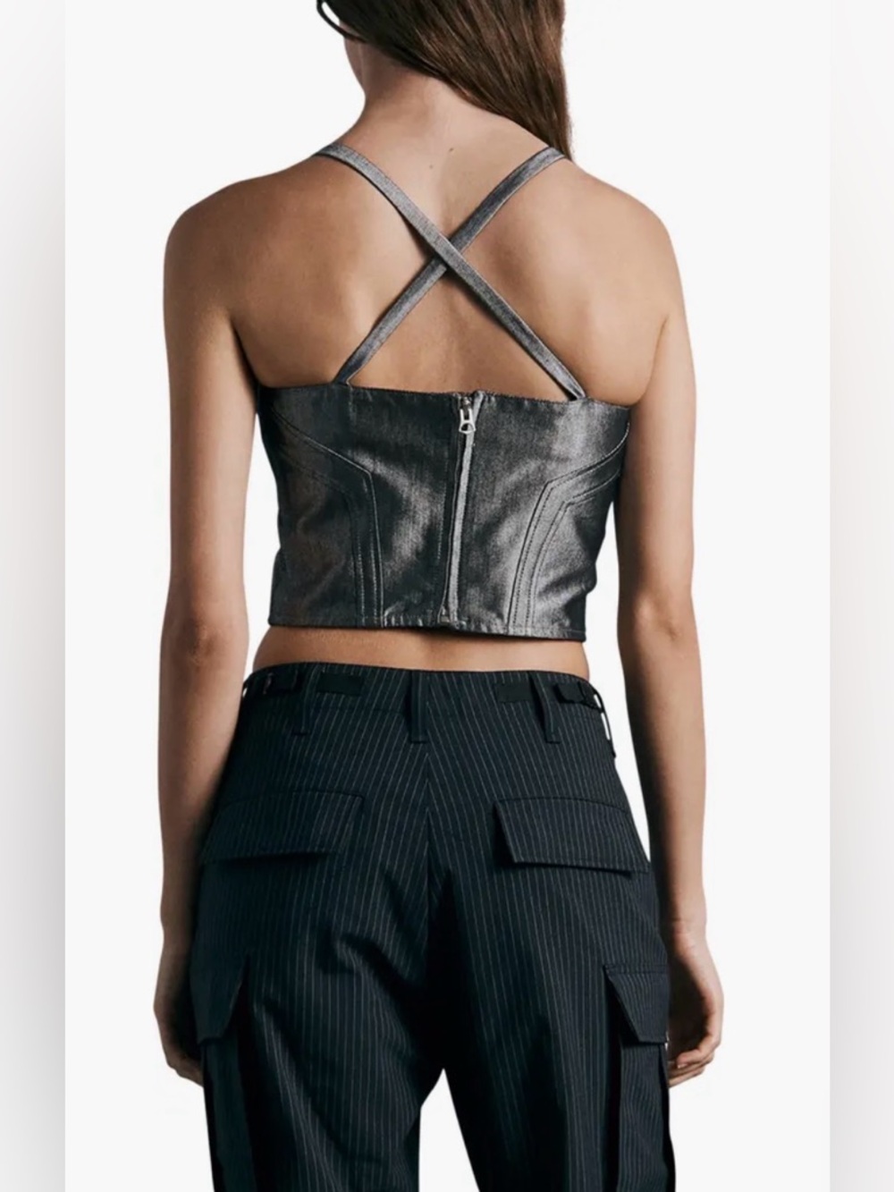 Rag & Bone Theresa Shine Bustier Top Size 6 Corset Crop Tank Metallic Sheen